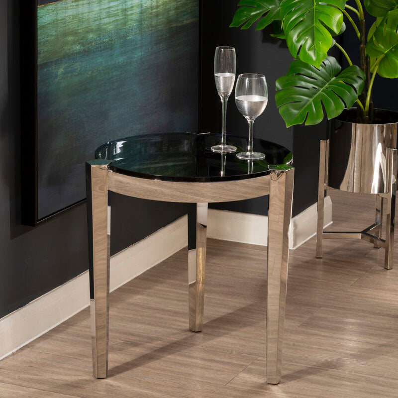 Round End Table with Smoky Grey Glass Top, Piermount