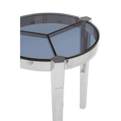 Round End Table with Smoky Grey Glass Top, Piermount