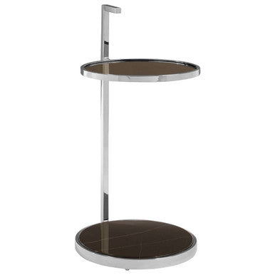 Two Tier Round End Table with Black Marble and Glass Top, Piermount