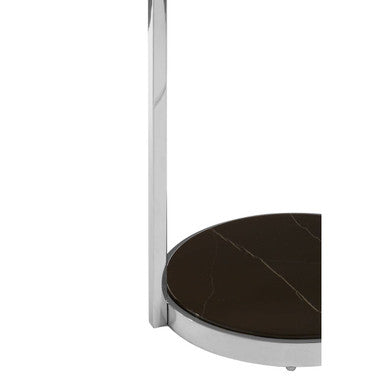 Two Tier Round End Table with Black Marble and Glass Top, Piermount