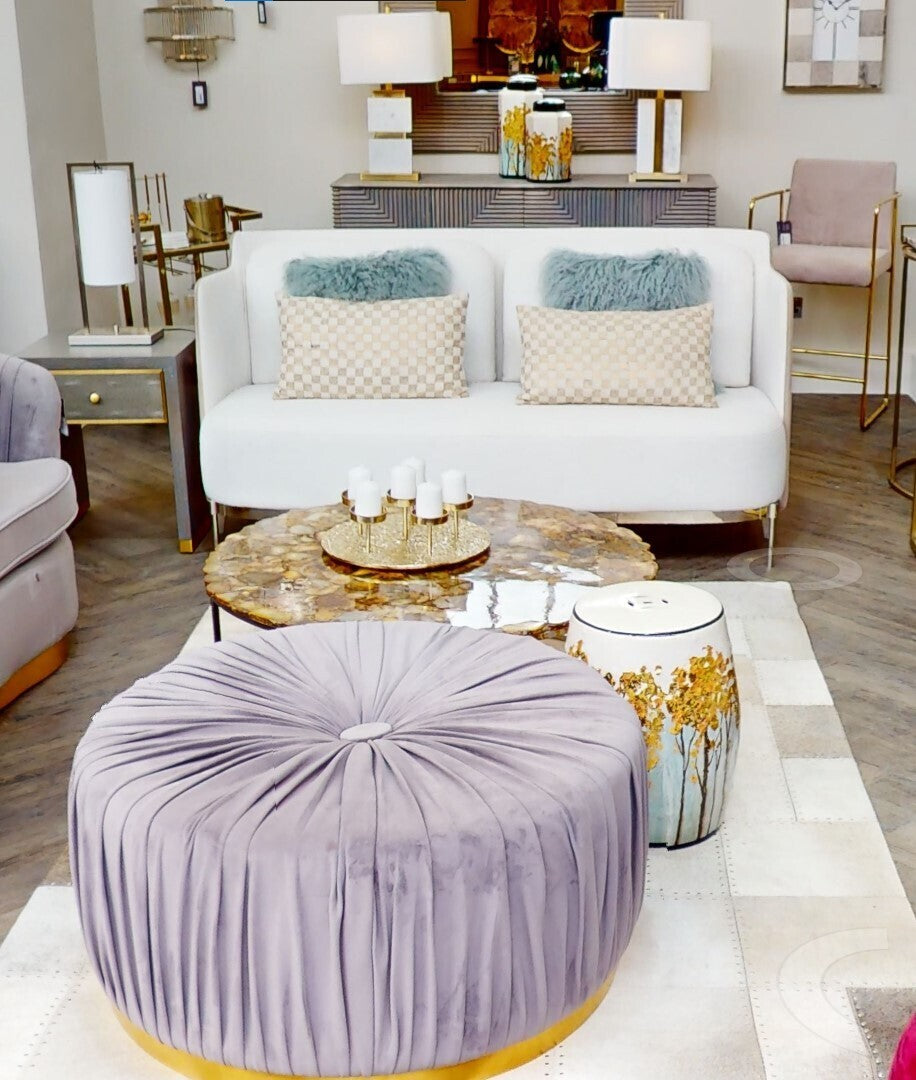 White and Mink 2 Seater Sofa with Metal Base, Piermount
