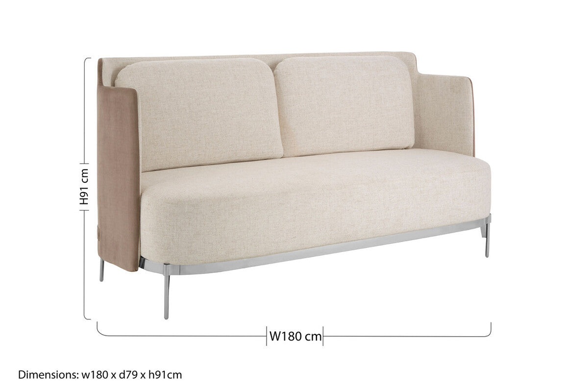 White and Mink 2 Seater Sofa with Metal Base, Piermount