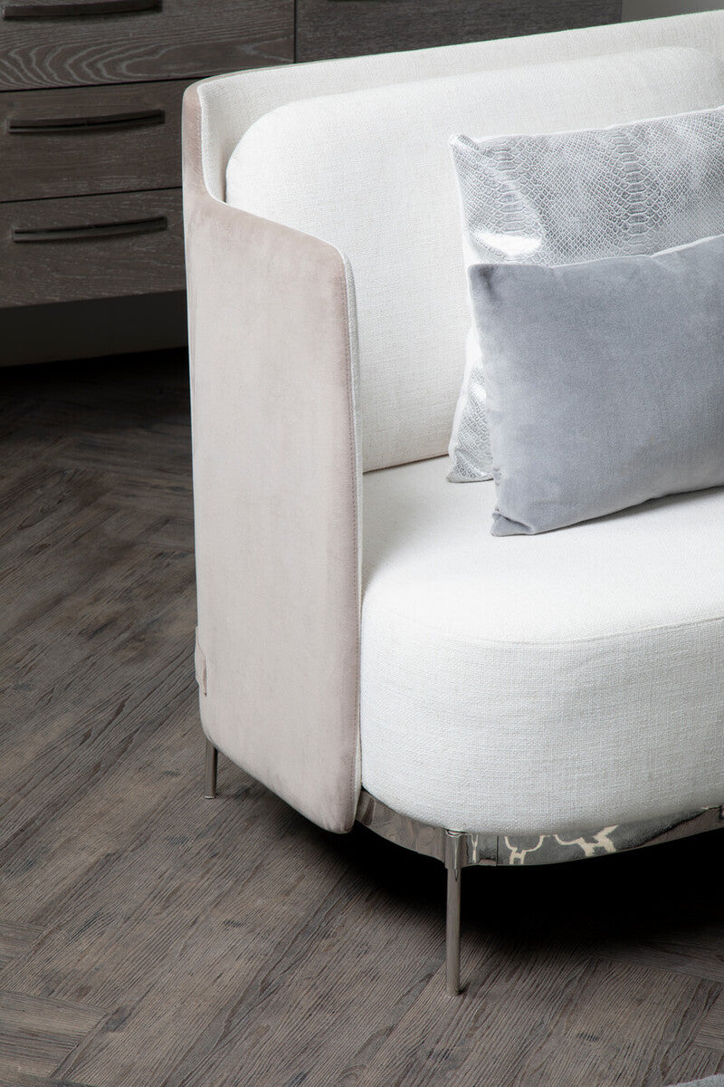 White and Mink 2 Seater Sofa with Metal Base, Piermount