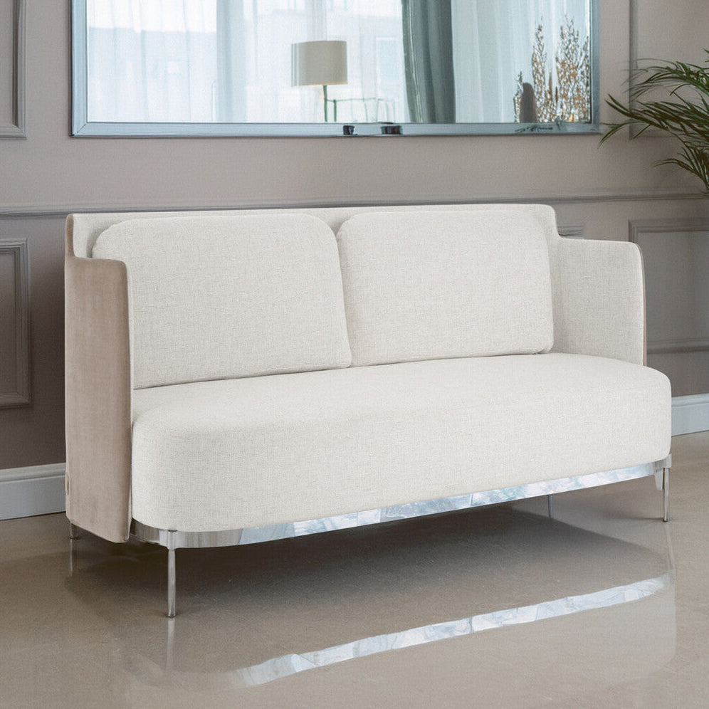 White and Mink 2 Seater Sofa with Metal Base, Piermount