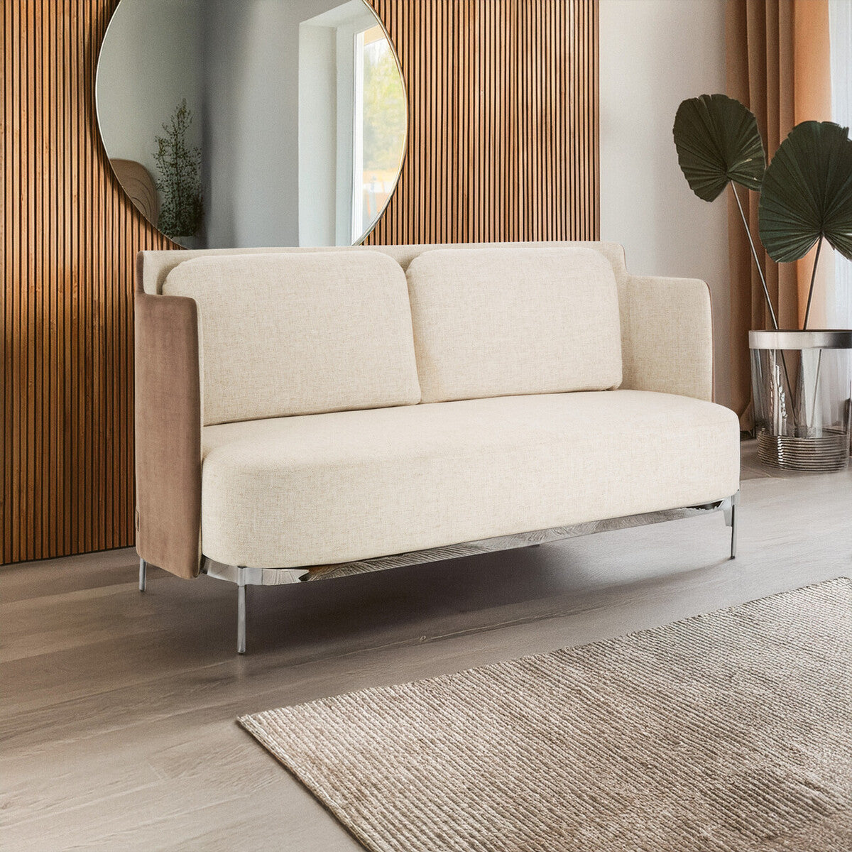 White and Mink 2 Seater Sofa with Metal Base, Piermount