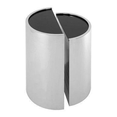 Set of 2 Semicircular Black Glass Top End Tables with Silver Finish Steel Frame, Piermount