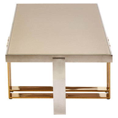 Rectangular Frosted Glass Coffee Table in Gold and Silver Finish Frame Demas