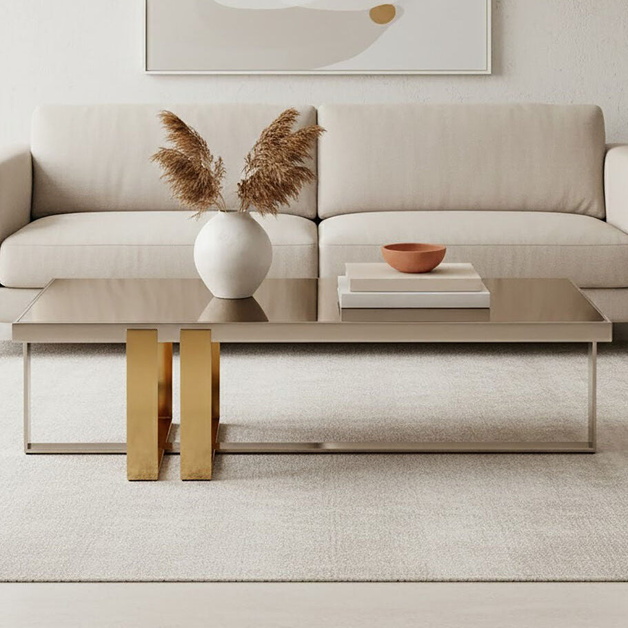 Rectangular Frosted Glass Coffee Table in Gold and Silver Finish Frame Demas