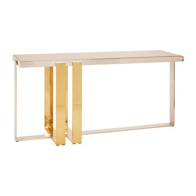 Frosted Glass Console Table with Gold and Silver Finish Frame, Demas