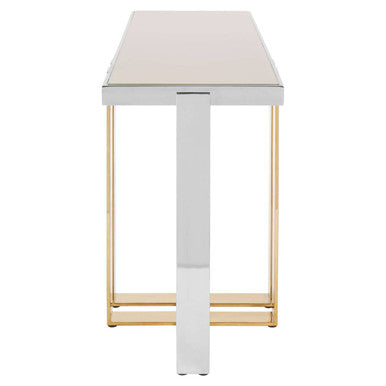 Frosted Glass Console Table with Gold and Silver Finish Frame, Demas