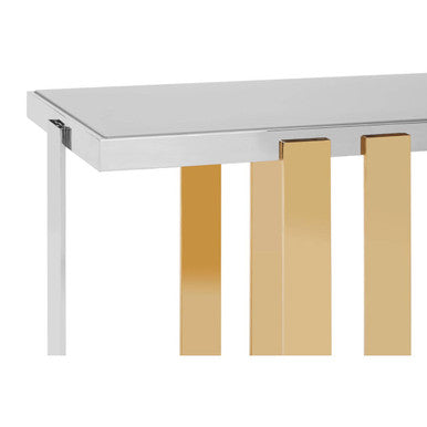 Frosted Glass Console Table with Gold and Silver Finish Frame, Demas