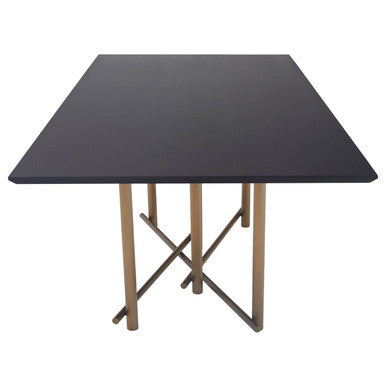 Black Engineered Wood Top Dining Table with Brushed Brass Legs, Delta