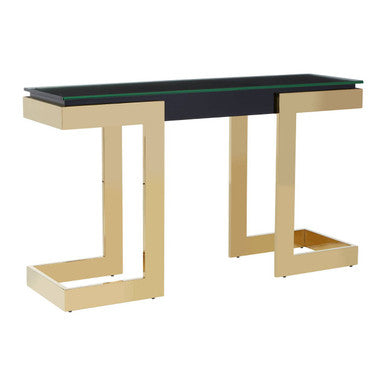 Gold Finish Base Console Table with Clear Glass Top, Deana