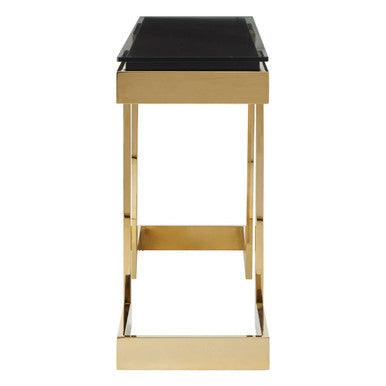 Gold Finish Base Console Table with Clear Glass Top, Deana