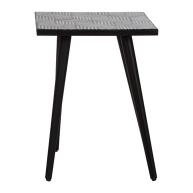 Black and White Top Bone Inlay Side Table with 4 Angular Legs, Boho