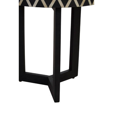 Black and White Top Bone Inlay Side Table with Black 3 Cross-Leg Base, Boho