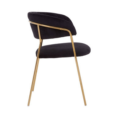 Tamzin Black Velvet Channel Tufted Dining Chair with Gold Finish Legs