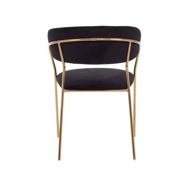 Tamzin Black Velvet Channel Tufted Dining Chair with Gold Finish Legs