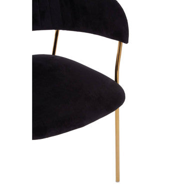 Tamzin Black Velvet Channel Tufted Dining Chair with Gold Finish Legs
