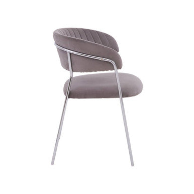 Tamzin Mink Velvet Channel Tufted and Chrome Finish Dining Chair