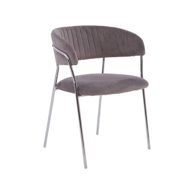Tamzin Mink Velvet Channel Tufted and Chrome Finish Dining Chair