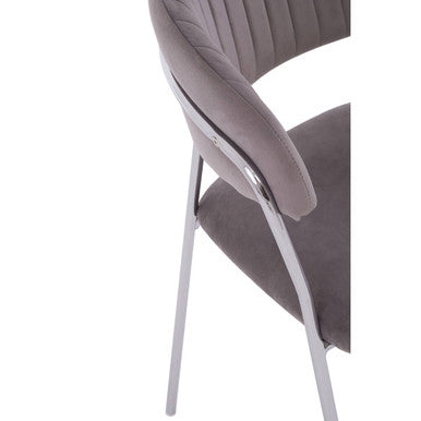Tamzin Mink Velvet Channel Tufted and Chrome Finish Dining Chair
