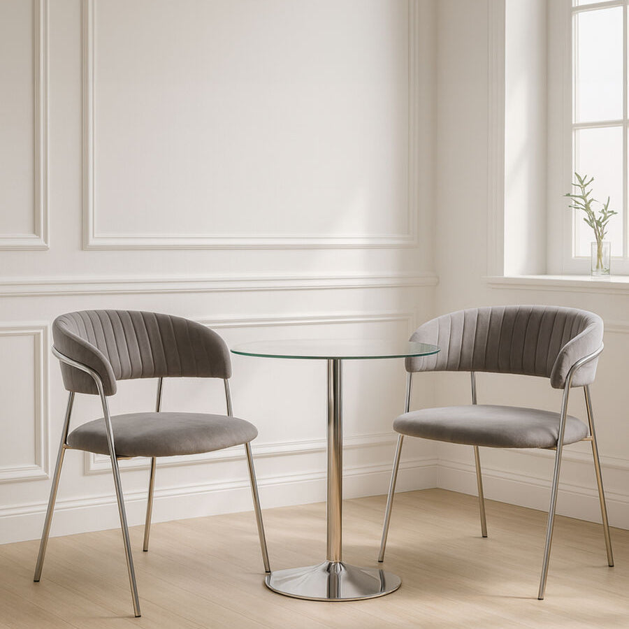 Tamzin Mink Velvet Channel Tufted and Chrome Finish Dining Chair