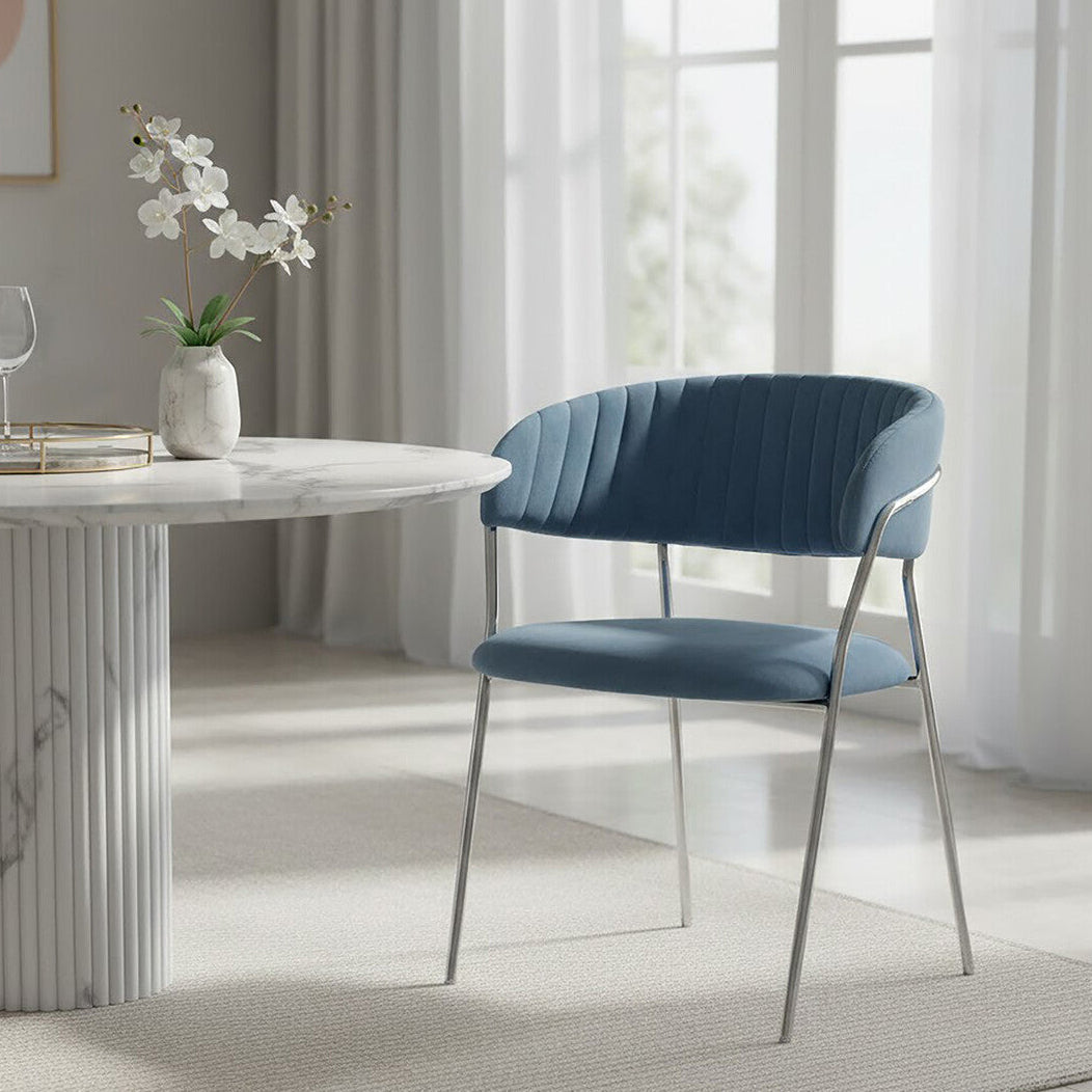 Tamzin Blue Channel Chrome Finish Dining Chair