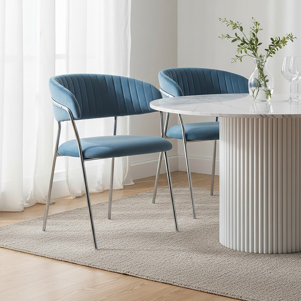 Tamzin Blue Channel Chrome Finish Dining Chair