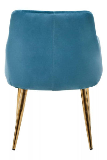 Tamzin Light Blue Velvet Quilted Dining Chair with Gold Finish Legs