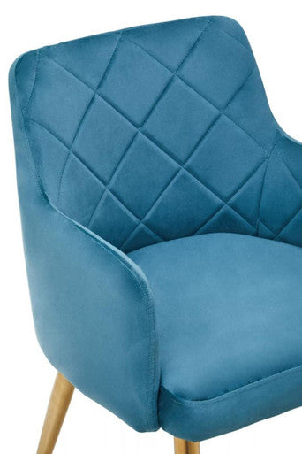 Tamzin Light Blue Velvet Quilted Dining Chair with Gold Finish Legs