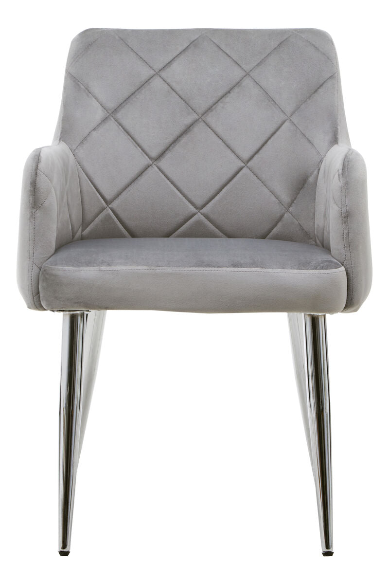 Tamzin Mink Velvet Quilted Dining Chair with Chrome Finish Legs