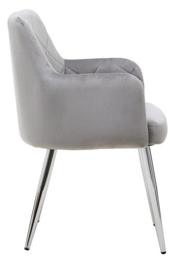 Tamzin Mink Velvet Quilted Dining Chair with Chrome Finish Legs