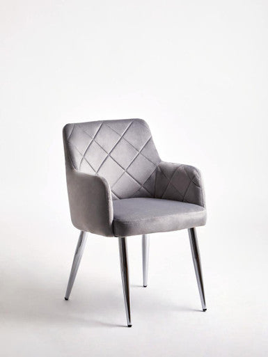 Tamzin Mink Velvet Quilted Dining Chair with Chrome Finish Legs