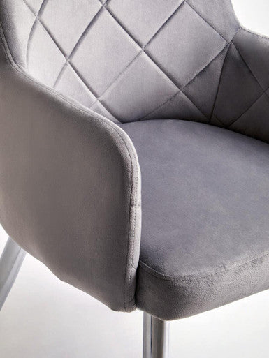 Tamzin Mink Velvet Quilted Dining Chair with Chrome Finish Legs