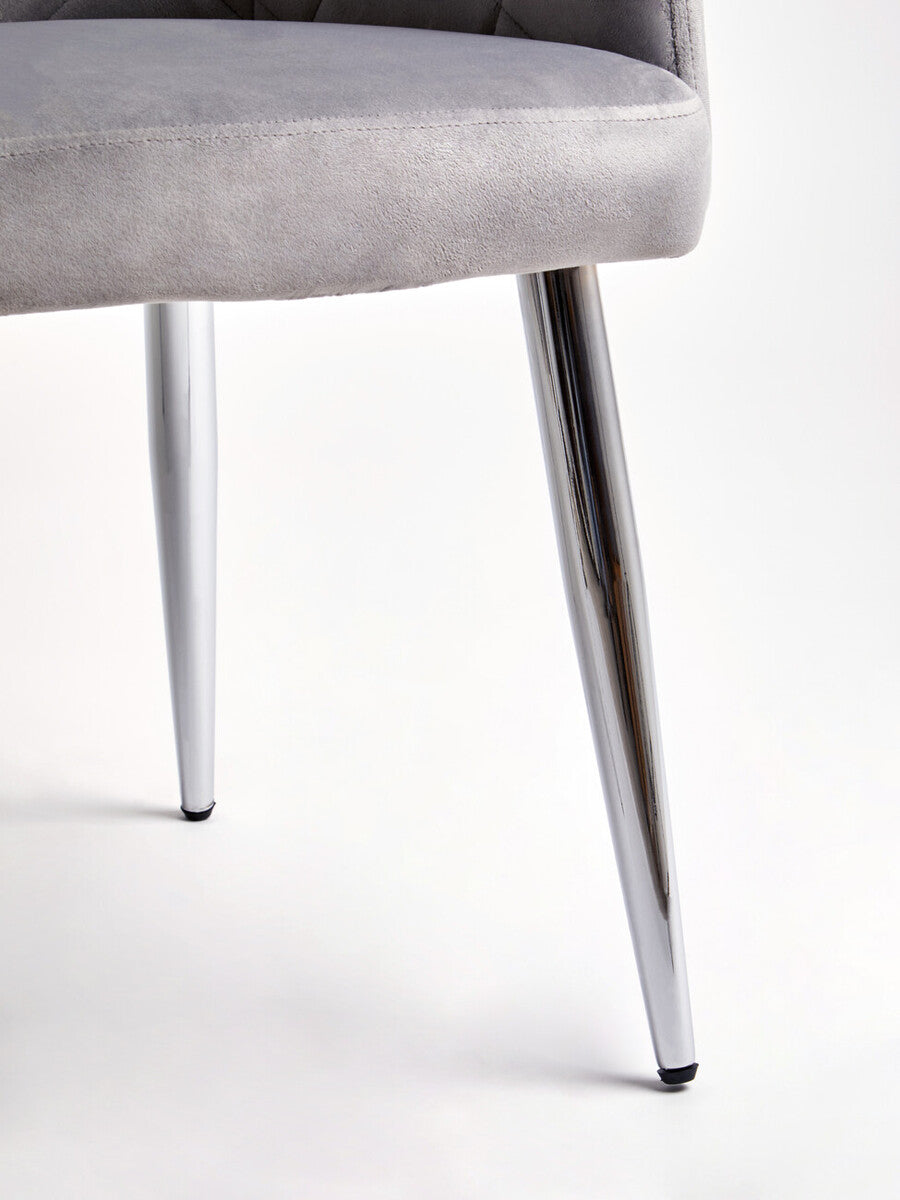 Tamzin Mink Velvet Quilted Dining Chair with Chrome Finish Legs