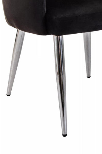 Tamzin Black Velvet Quilted Dining Chair with Chrome Finish Legs