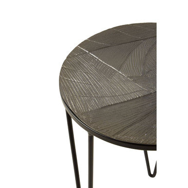 Set of 3 Assorted Textured Round Top Side Tables with Black Metallic Hairpin Legs, Mirano