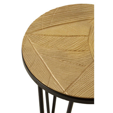 Set of 3 Assorted Textured Round Top Side Tables with Black Metallic Hairpin Legs, Mirano