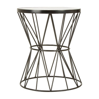 White Marble Top Side Table with Powder-Coated Black Iron Corset Base | Rabia