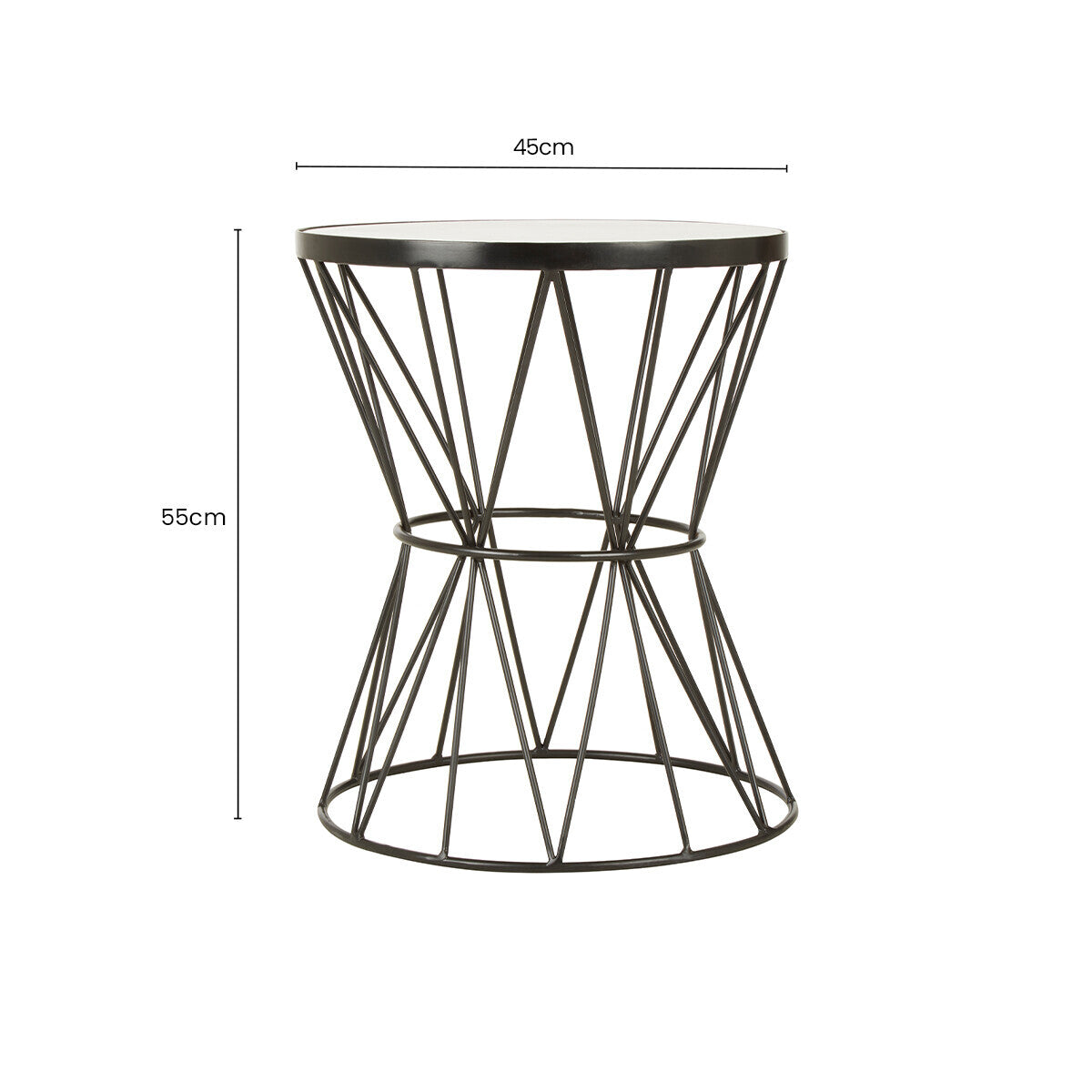 White Marble Top Side Table with Powder-Coated Black Iron Corset Base | Rabia