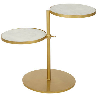 Gold Finish 2 Shelves Side Table with White Marble Tops, Rabia