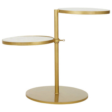 Gold Finish 2 Shelves Side Table with White Marble Tops, Rabia