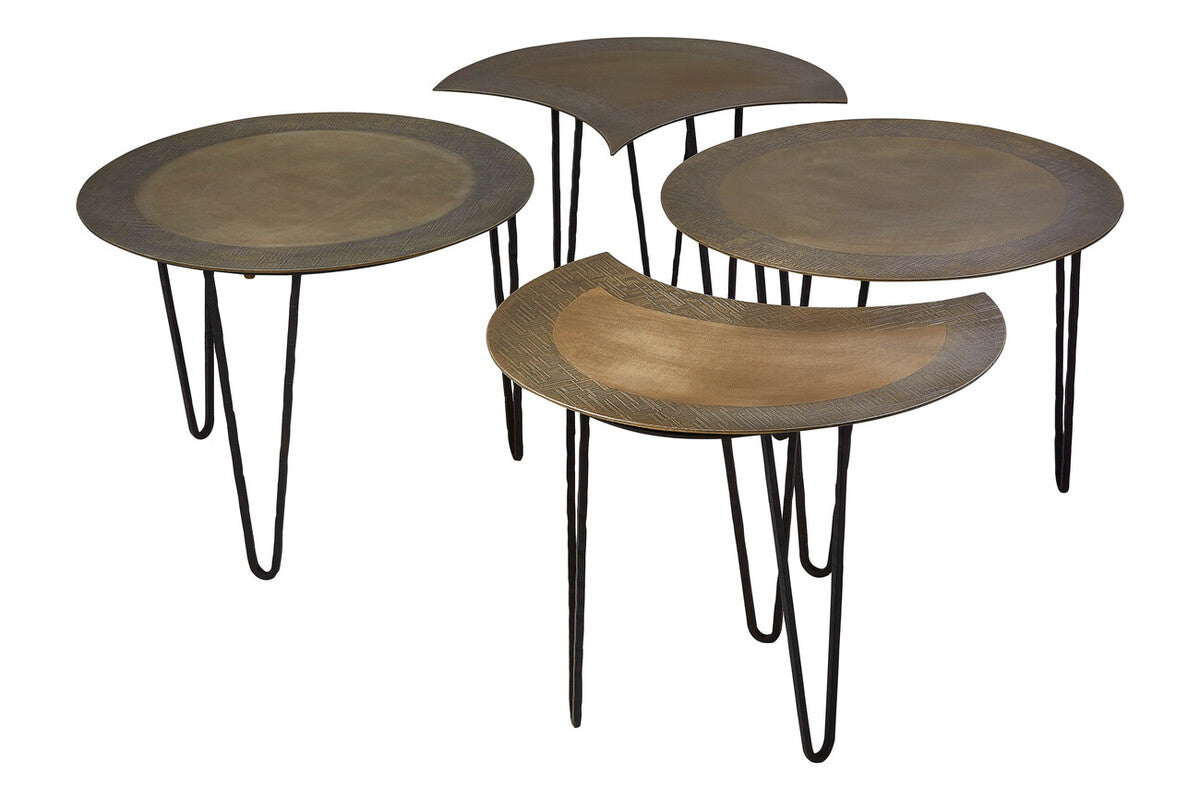 Set of 4 Black and Gold Top Coffee Tables with Iron Hairpin Legs, Rany