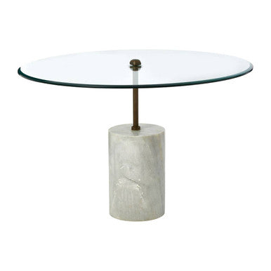 White Marble Base Side Table with Clear Glass Top, Rany