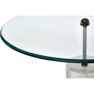 White Marble Base Side Table with Clear Glass Top, Rany