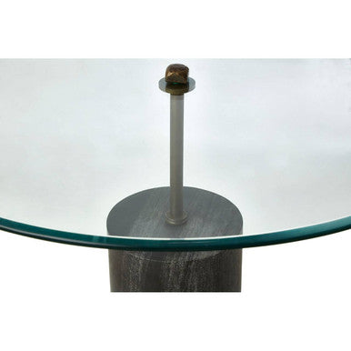 Black Marble Base Side Table with Clear Glass Top, Rany
