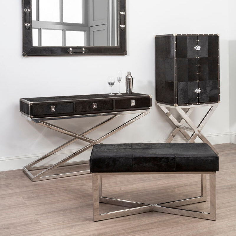 Kensington Townhouse Hair on Leather Cross Base Drinks Cabinet