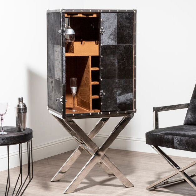 Kensington Townhouse Hair on Leather Cross Base Drinks Cabinet