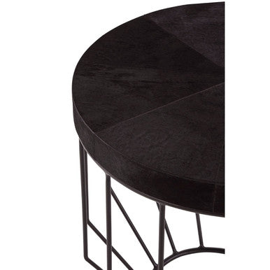 Black and Silver Hair-On-Hide Top Round Side Table with Silver Frame, Kensington Townhouse
